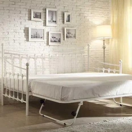 Avon Single Day Metal Day Bed in White with Matching Trundle-Sleep Doctor