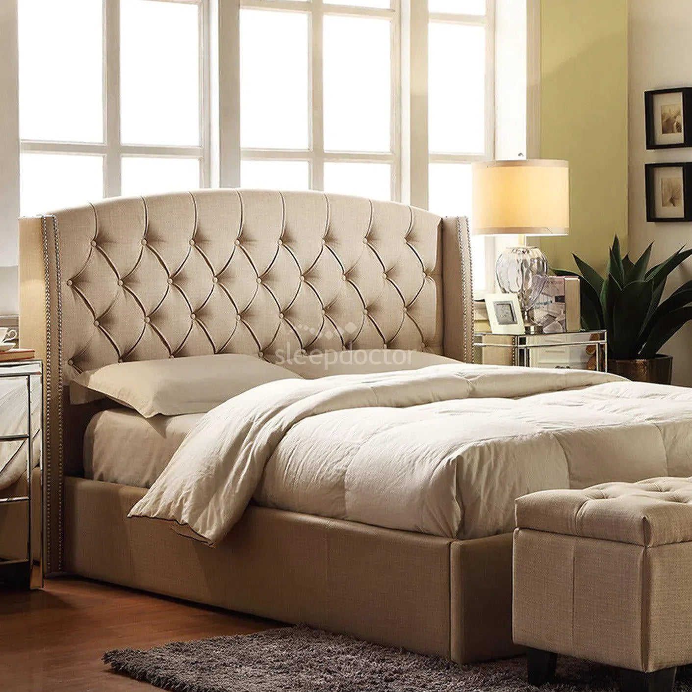 Hampton Fabric Bed Frame Bed with Timber Slats-Sleep Doctor