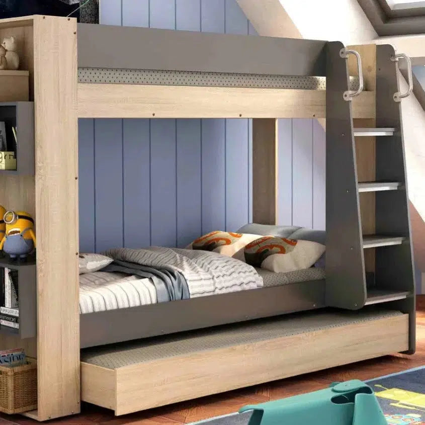 Kingsley Single Bunk Bed with Bookshelves and Trundle-Sleep Doctor