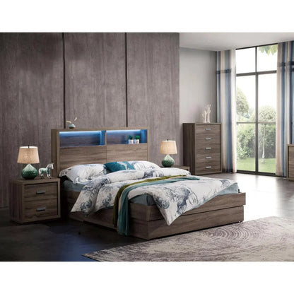 Milan 3 Drawer Storage Bed with Bed Light, USB in Mocha Oak Timber Look Veneer-Sleep Doctor