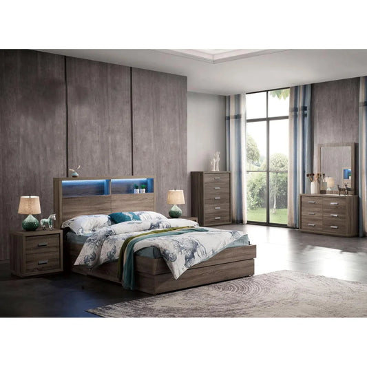 Milan 3 Drawer Storage Bed with Bed Light, USB in Mocha Oak Timber Look Veneer-Sleep Doctor