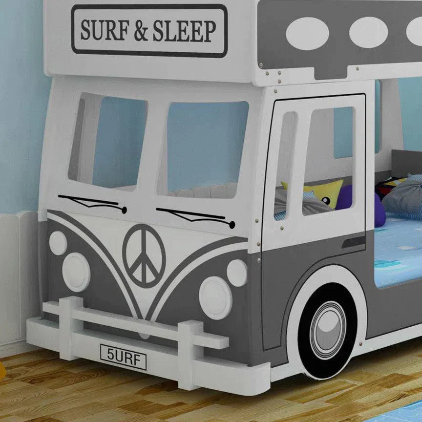 Vee Dub Surf Bus Bunk Bed in Painted White with Decals-Sleep Doctor