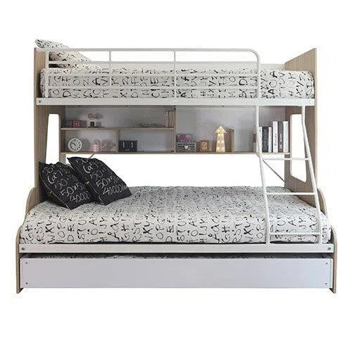 Z5 Single Over Double Trio Bunk Bed with Trundle in Oak and White Finish-Sleep Doctor